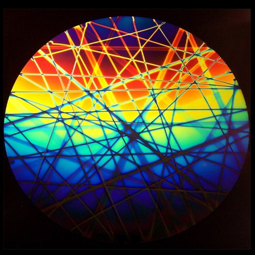 DC695C-CBS Thin Dichroic Rainbow 1 On Black Pixie Stix 4"x4.75" - 96 COE