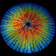 DC915A- CBS Thin Dichroic Candy Apple Red Target Rainbow On Black Voltage 16"x19" - 90 COE