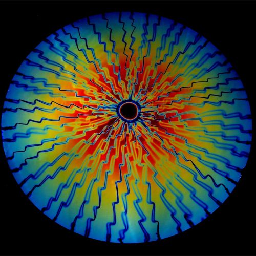 DC915C-CBS Dichroic Candy Apple Red Target Rainbow On Black Voltage 4"x4.75" - 90 COE