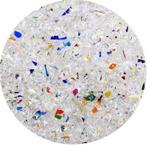 DF522-CBS Float Glass Dich. Frit Flakes Rainbow Clear Med. 82 COE.