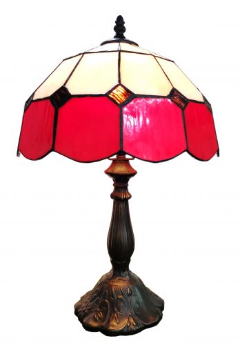 83117-Red Stained Glass Lamp with Satin Bronze Finish Base
