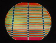 DC945B- CBS Thin Dichroic Cyan/ Red On Clear Stripes  8"x9" - 90 COE